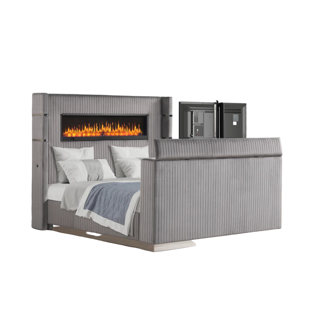 Flamora – Queen Bed – Velvet (Grey)