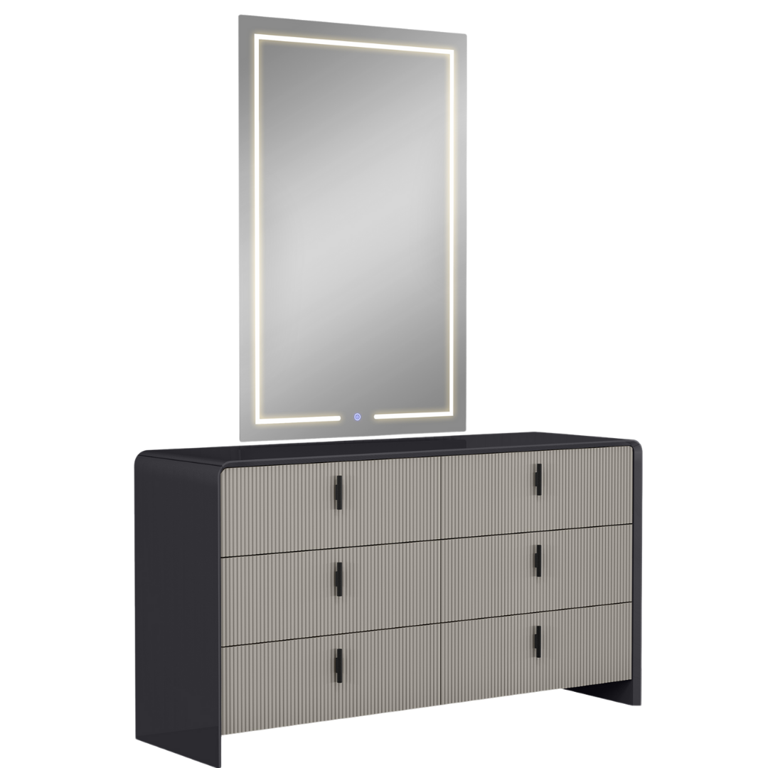 Ensemble chambre king Grayson graphite 6 pièces avec LED ambiant, bois ingénierie, Montréal