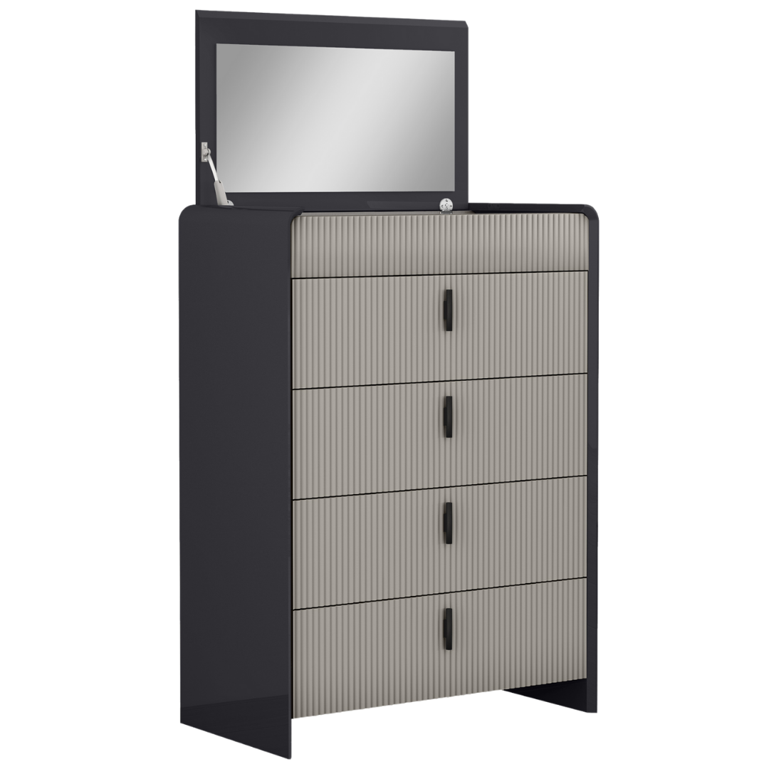 Ensemble chambre king Grayson graphite 6 pièces avec LED ambiant, bois ingénierie, Montréal
