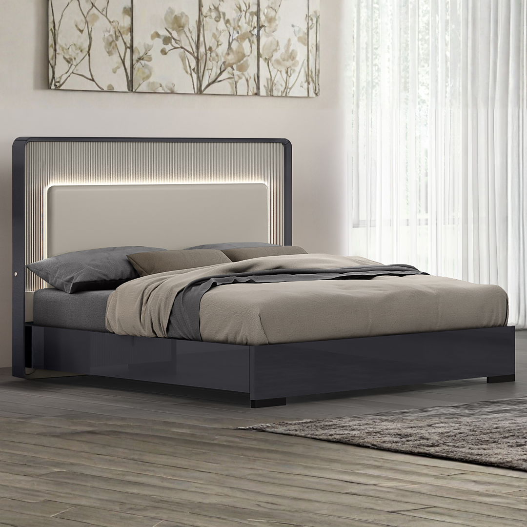 Ensemble chambre king Grayson graphite 6 pièces avec LED ambiant, bois ingénierie, Montréal