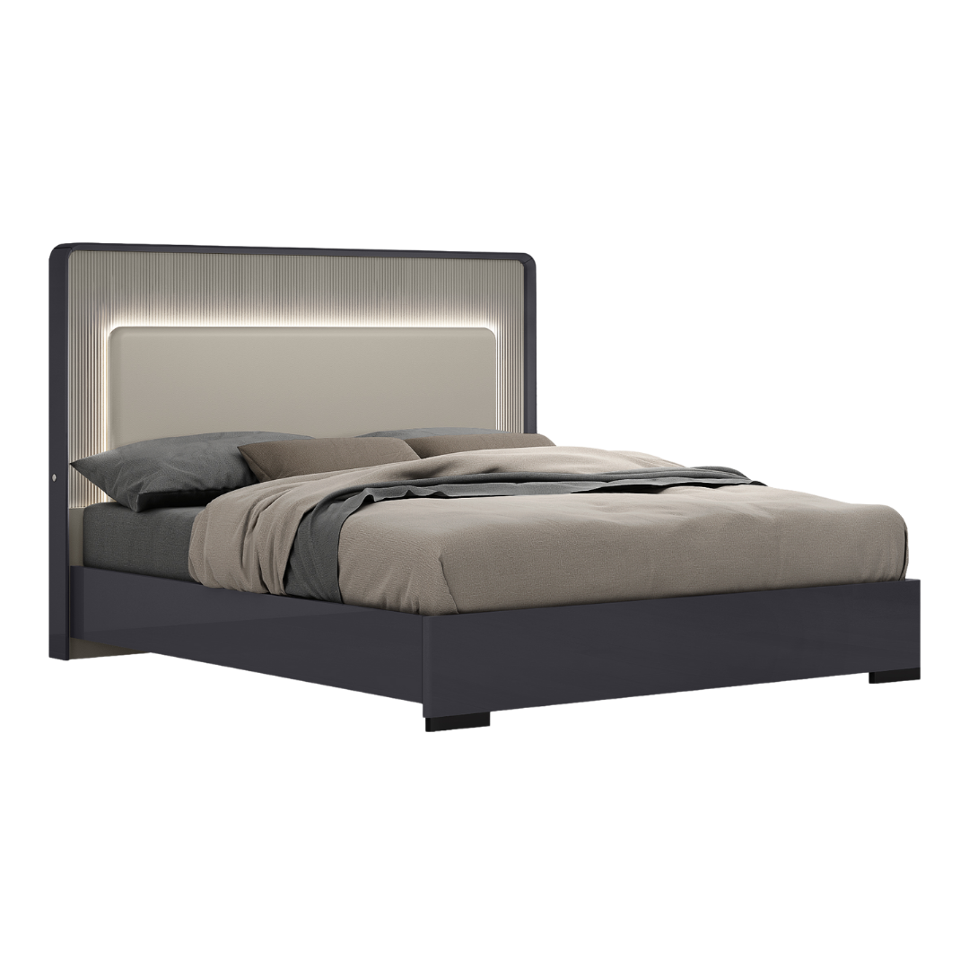 Ensemble chambre king Grayson graphite 6 pièces avec LED ambiant, bois ingénierie, Montréal