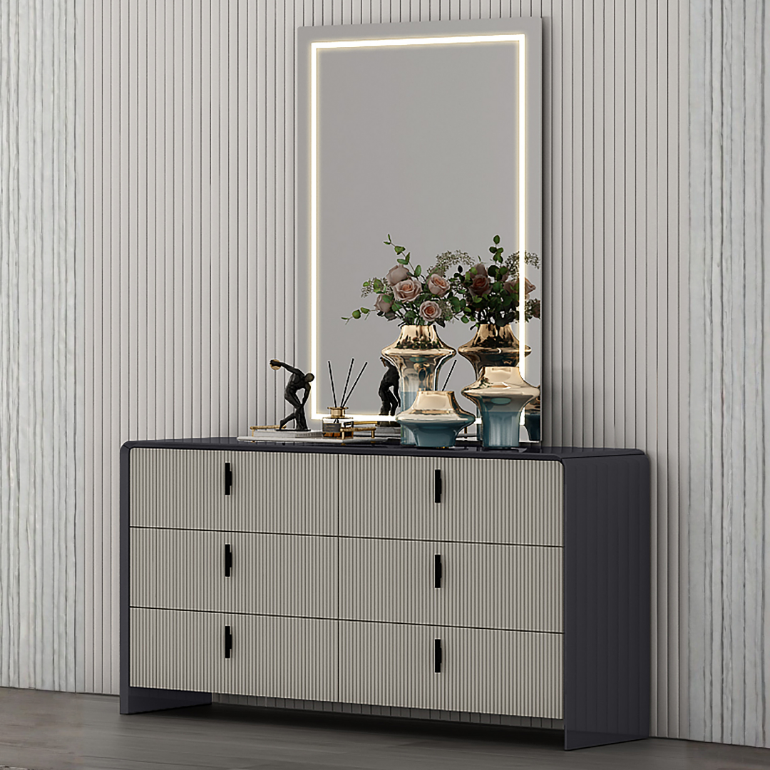 Ensemble chambre king Grayson graphite 6 pièces avec LED ambiant, bois ingénierie, Montréal
