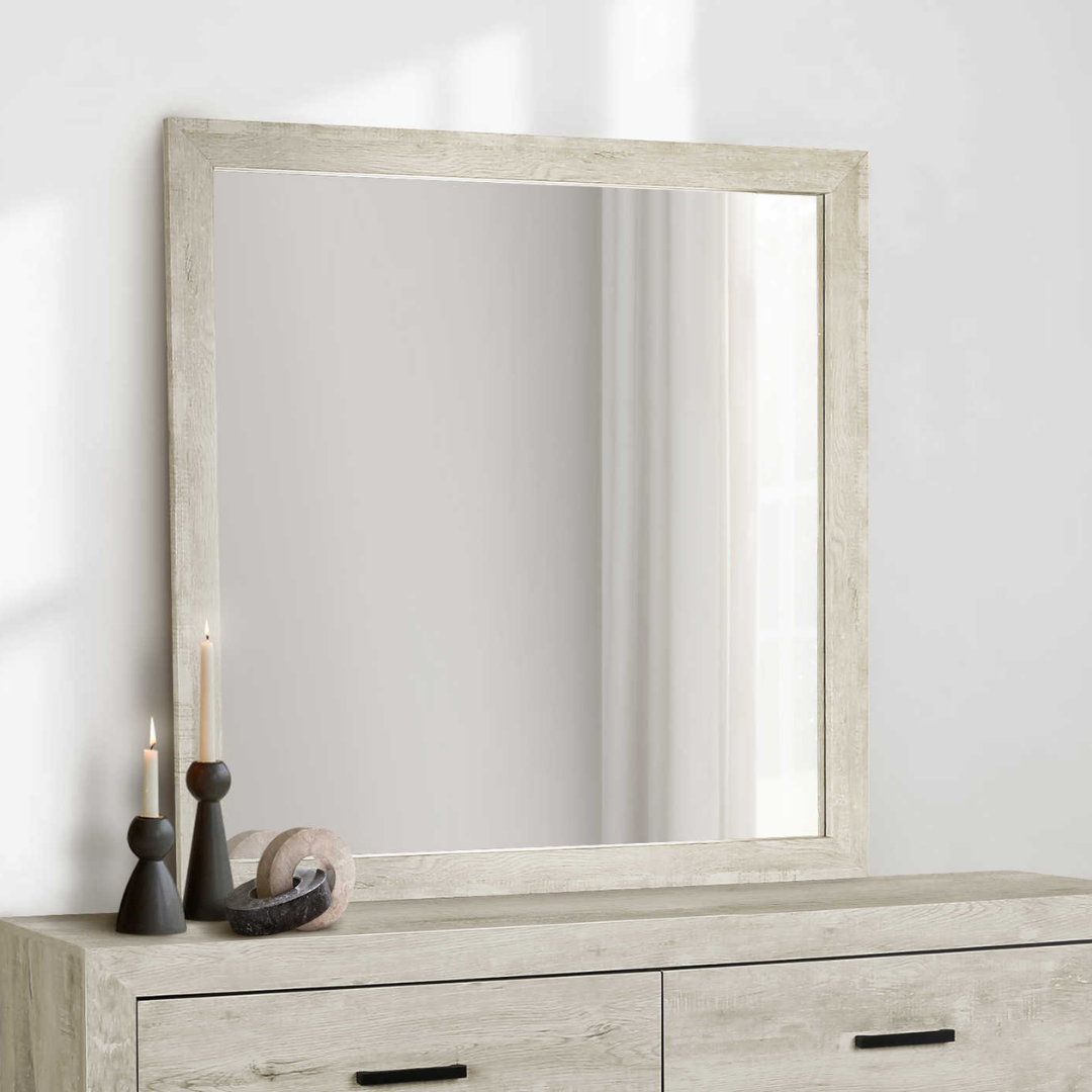 Commode Alderstone à 6 tiroirs avec miroir – Chêne blanchi