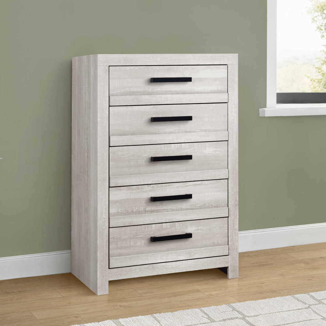 Greyhaven – Commode à 5 tiroirs – Gris recyclé