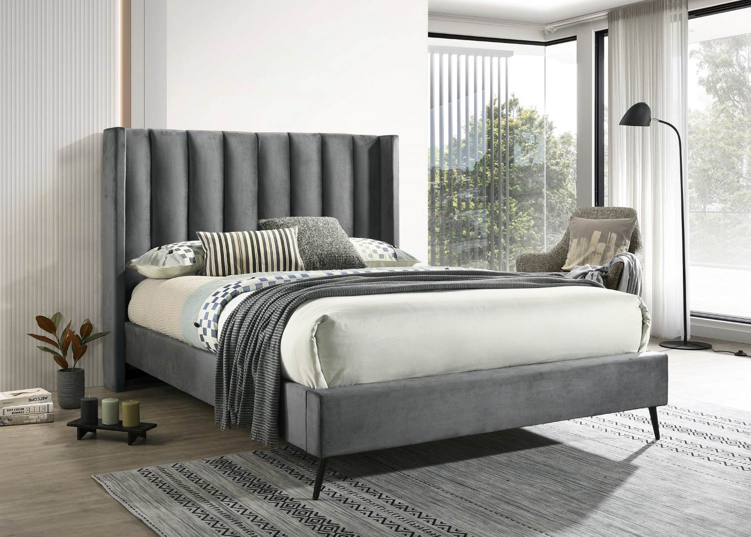 Grey Velvet Bed