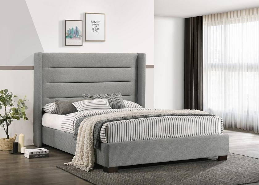 King bed - Grey Fabric Wing Bed with Tufted Panels 5241