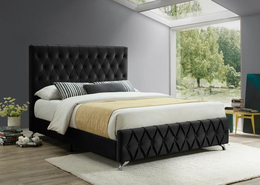 Black Velvet Bed with Diamond Pattern 5671