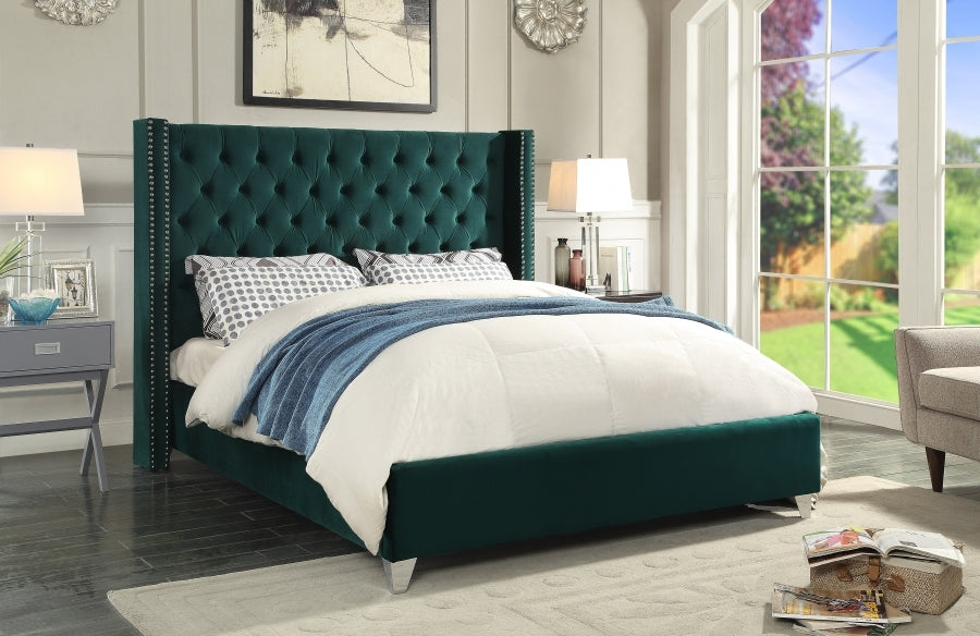 Green Velvet Wing Bed 5894