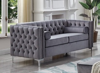 Velvet Fabric Sofa Set with Depp Tufting in Grey 8006