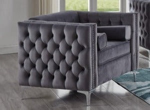 Velvet Fabric Sofa Set with Depp Tufting in Grey 8006