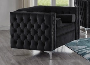 Ensemble de canapé en tissu velours noir avec capitonnage profond 8007