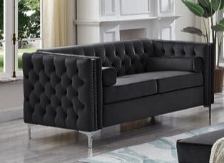 Ensemble de canapé en tissu velours noir avec capitonnage profond 8007