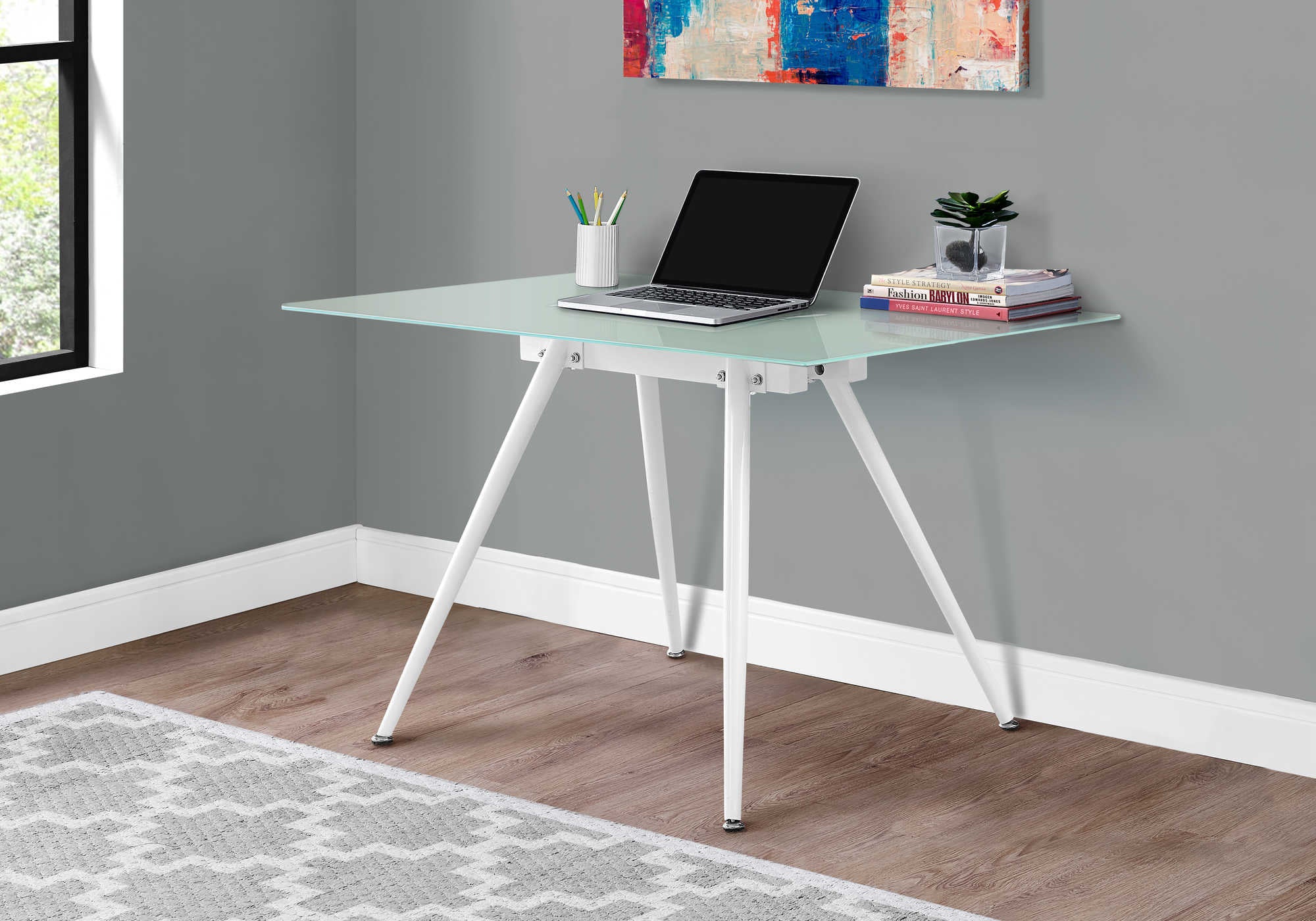 COMPUTER DESK - 28"X 48" / WHITE / 8MM TEMPERED GLASS # I 1032