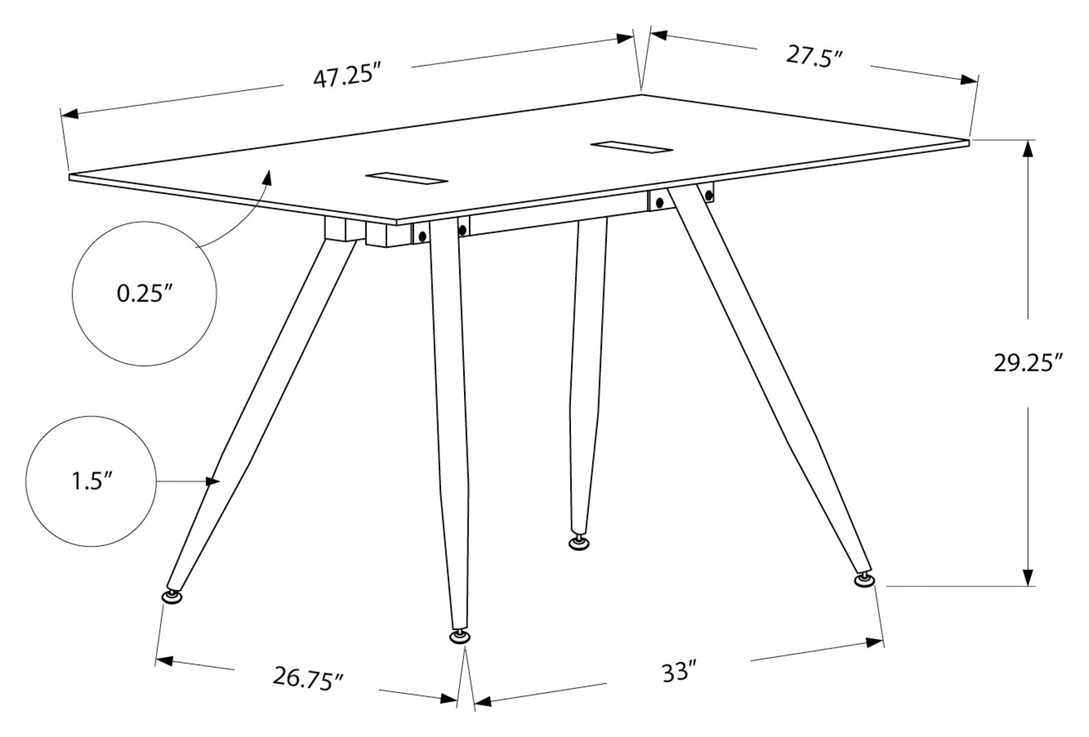 COMPUTER DESK - 28"X 48" / WHITE / 8MM TEMPERED GLASS # I 1032