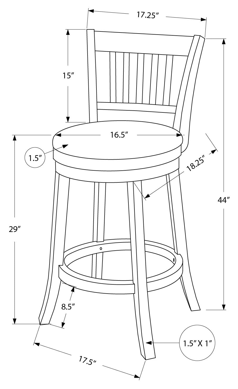 BARSTOOL - 2PCS / 44"H / ESPRESSO / SWIVEL BAR HEIGHT # I 1236