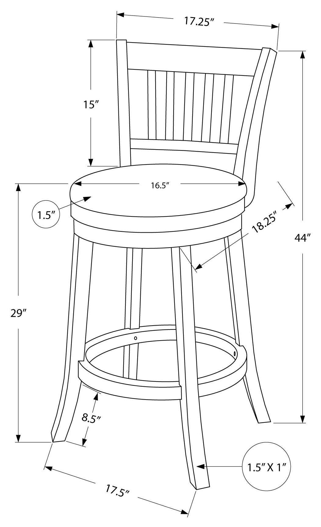 BARSTOOL - 2PCS / 44"H / WHITE / SWIVEL BAR HEIGHT # I 1238