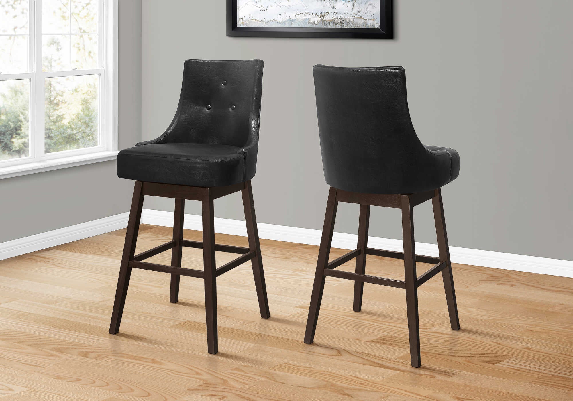 BARSTOOL - 2PCS / 46"H / BLACK LEATHER-LOOK / SWIVEL # I 1242