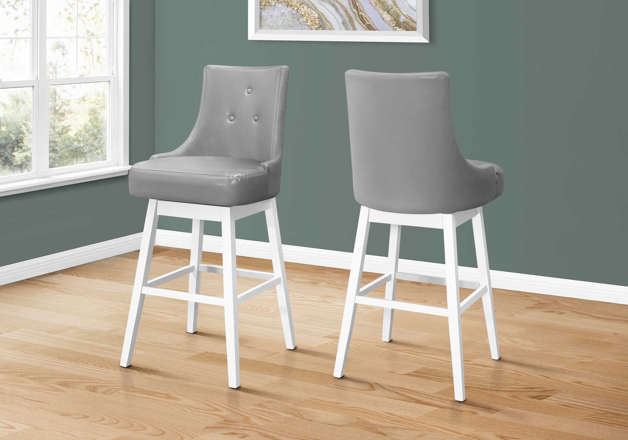 BARSTOOL - 2PCS / 46"H / GREY LEATHER-LOOK / SWIVEL # I 1243