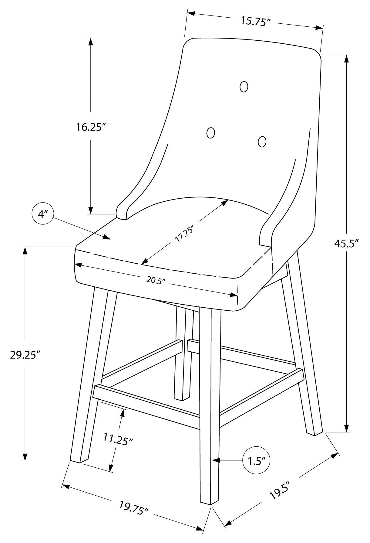 BARSTOOL - 2PCS / 46"H / GREY LEATHER-LOOK / SWIVEL # I 1243