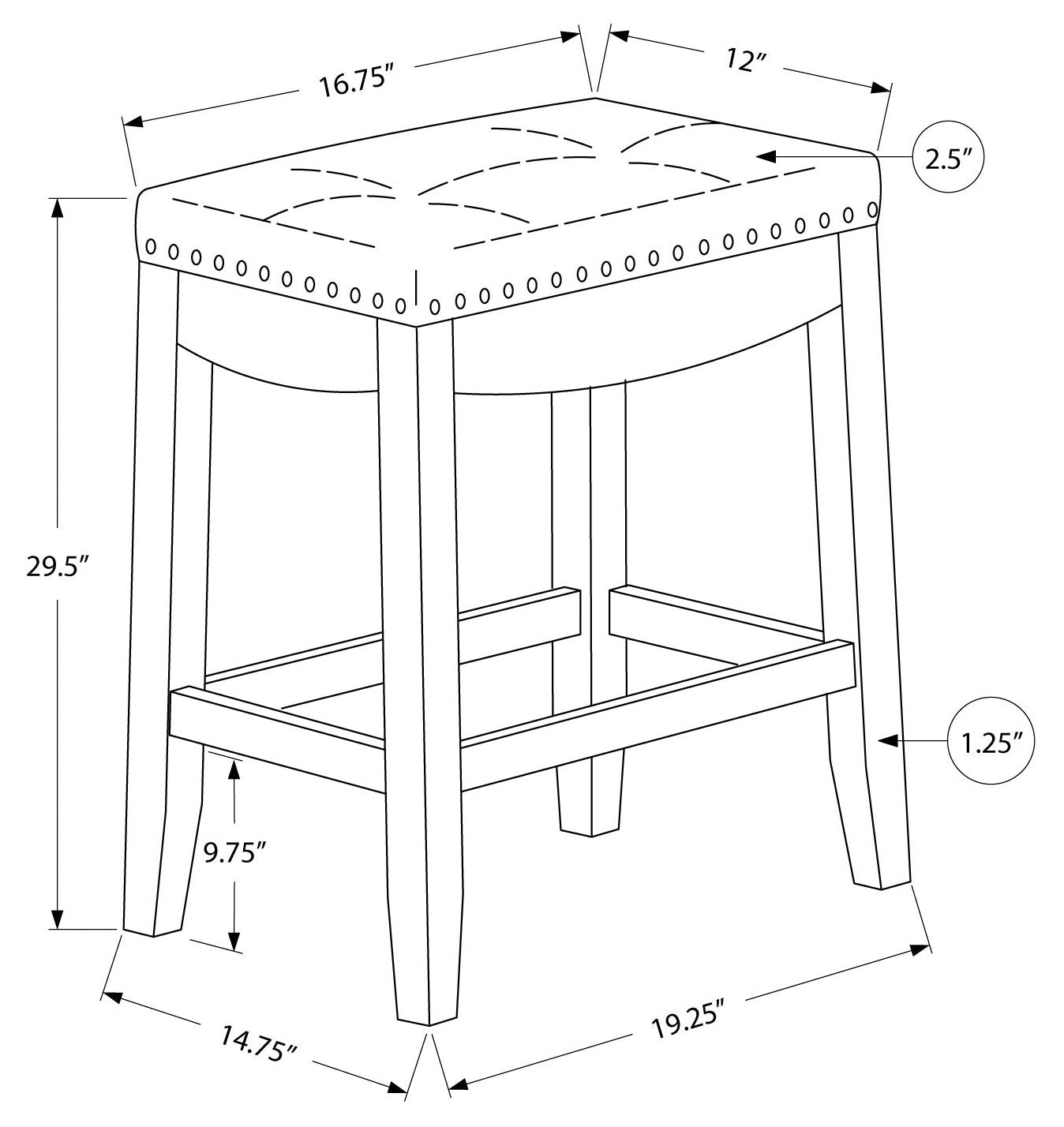 TABOURET DE BAR - 2PCS / 29"H / SIMILI-CUIR NOIR / ESPRESSO # I 1260