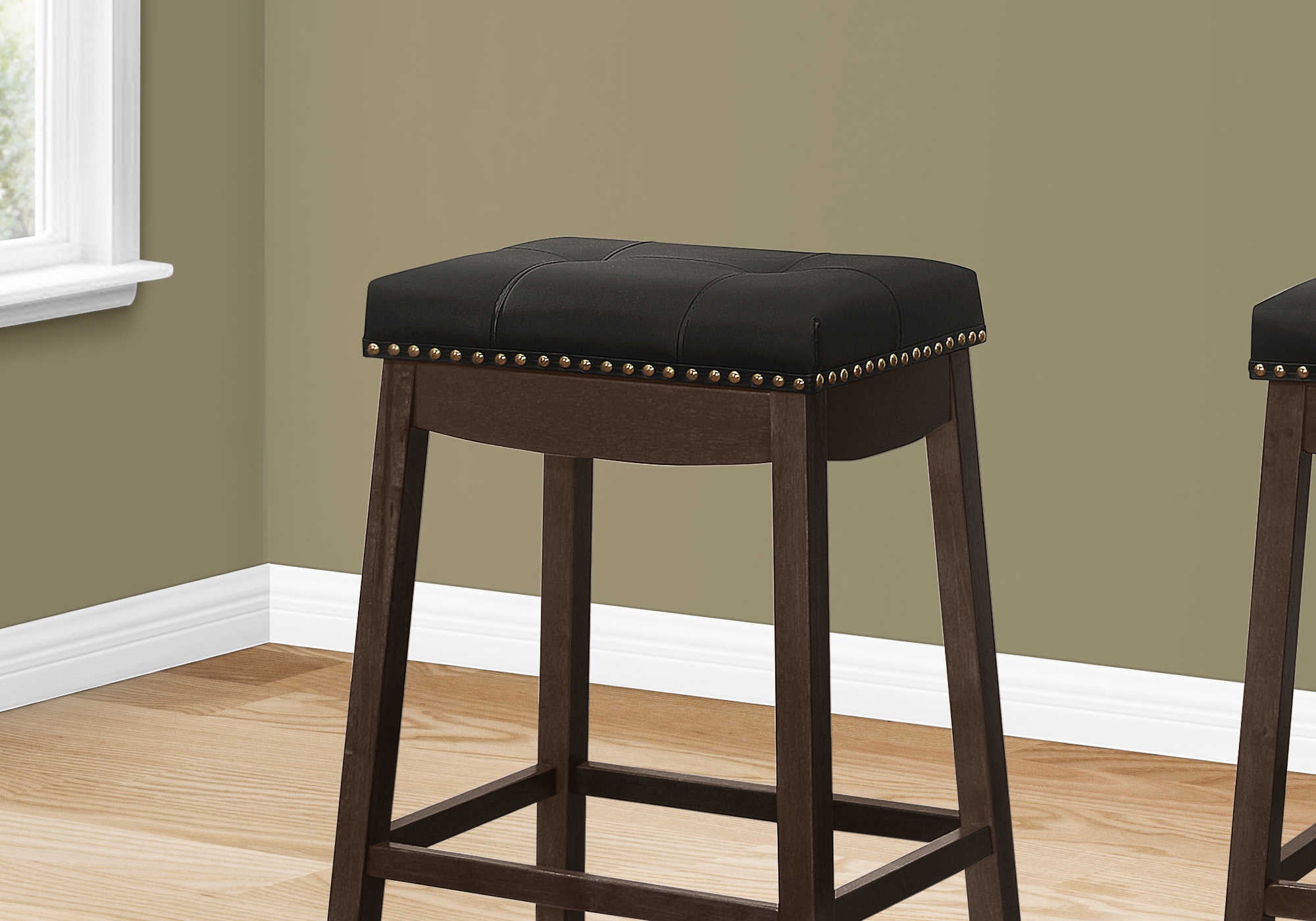 TABOURET DE BAR - 2PCS / 29"H / SIMILI-CUIR NOIR / ESPRESSO # I 1260