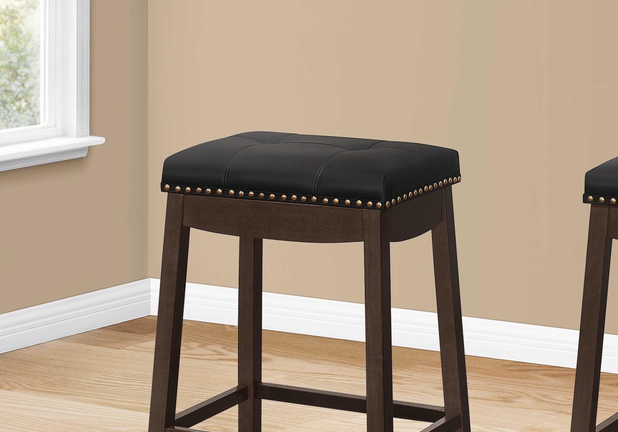 TABOURET DE BAR - 2PCS / 24"H / SIMILI-CUIR NOIR / ESPRESSO # I 1261