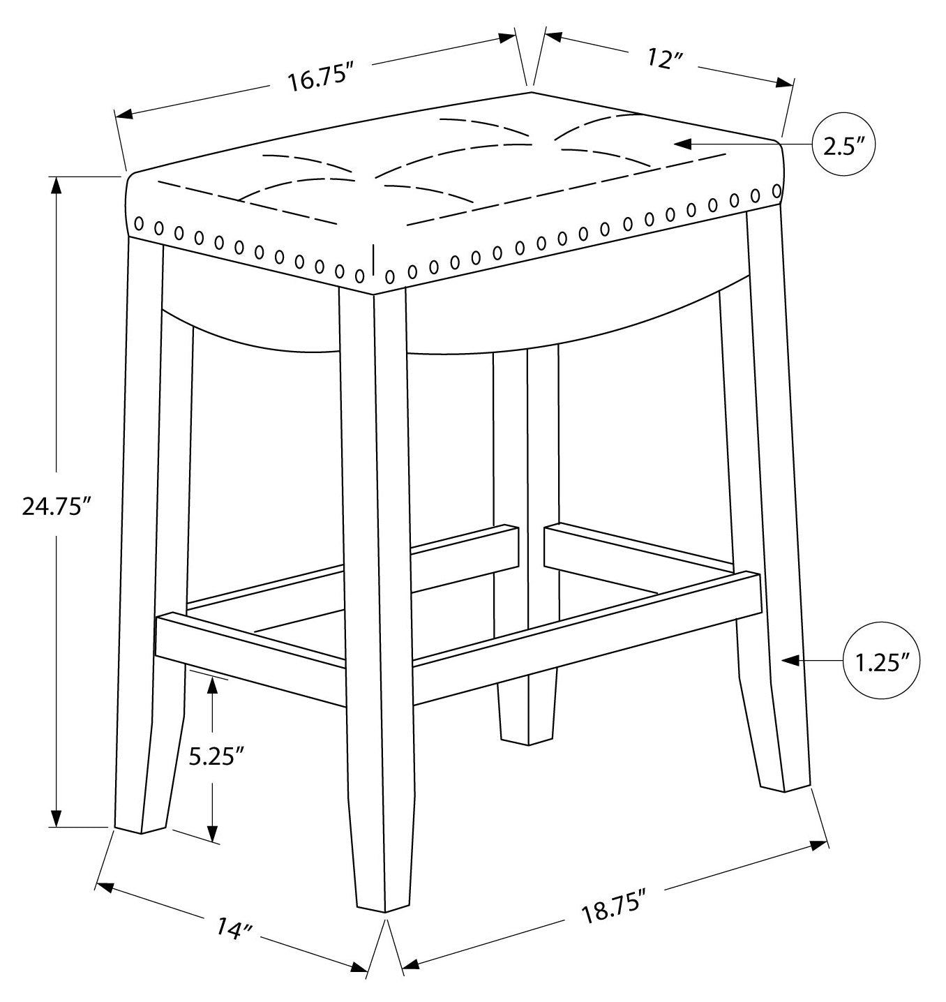 TABOURET DE BAR - 2PCS / 24"H / SIMILI-CUIR NOIR / ESPRESSO # I 1261