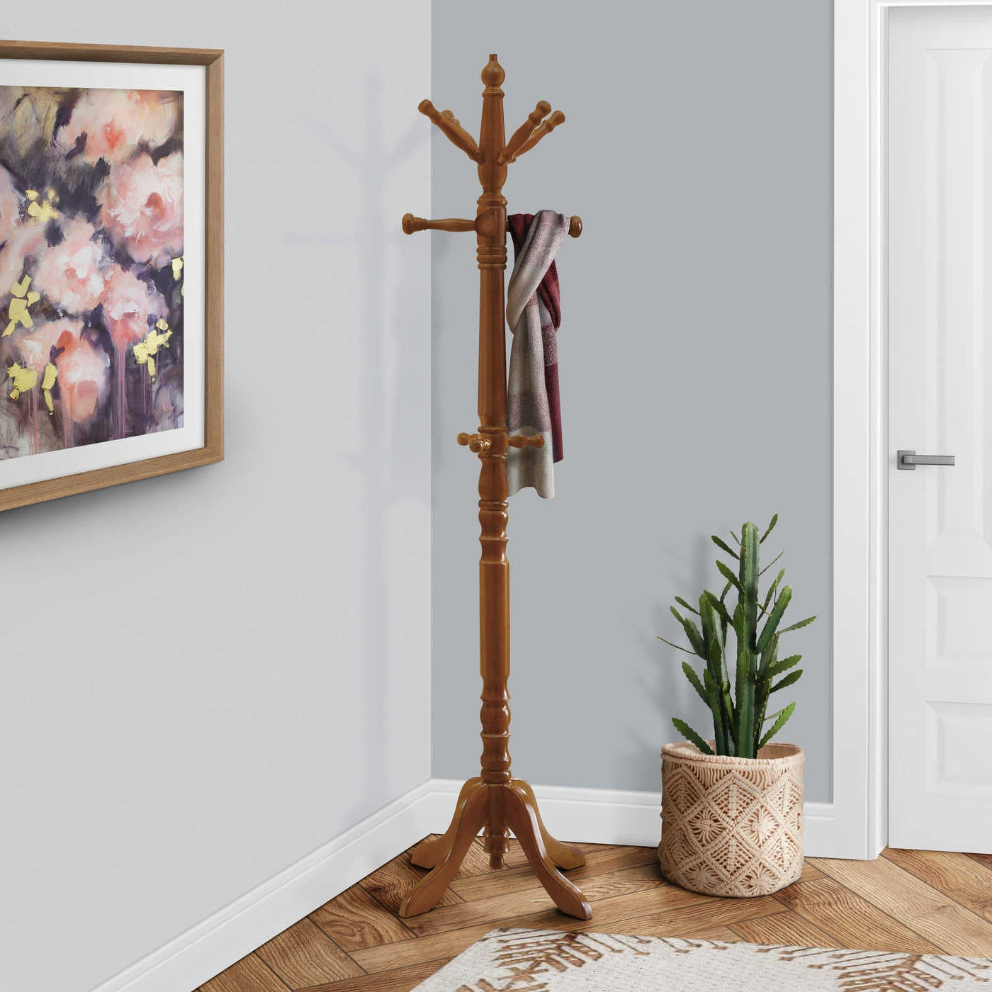 Porte-manteau sur pied I 2012, 74 po, bois massif finition chêne, 11 crochets, style traditionnel, Montréal