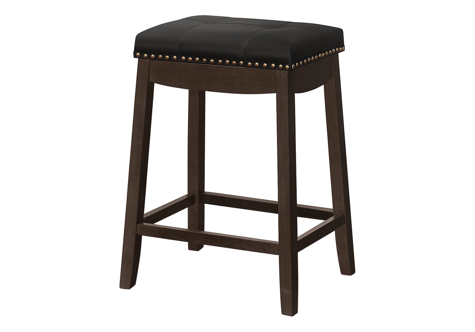 TABOURET DE BAR - 2PCS / 24"H / SIMILI-CUIR NOIR / ESPRESSO # I 1261