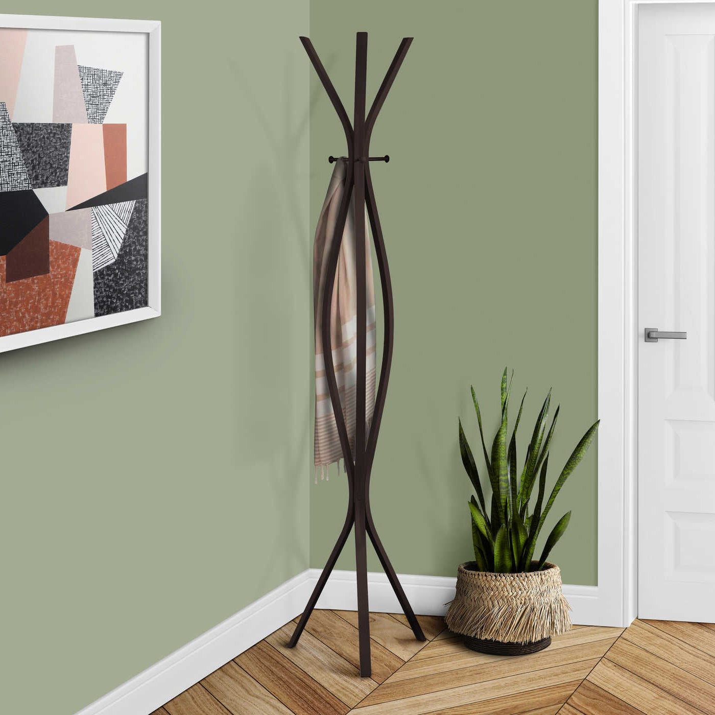 Porte-manteau sur pied I 2016 72 po en métal brun foncé espresso avec base trépied et 3 crochets, Montréal