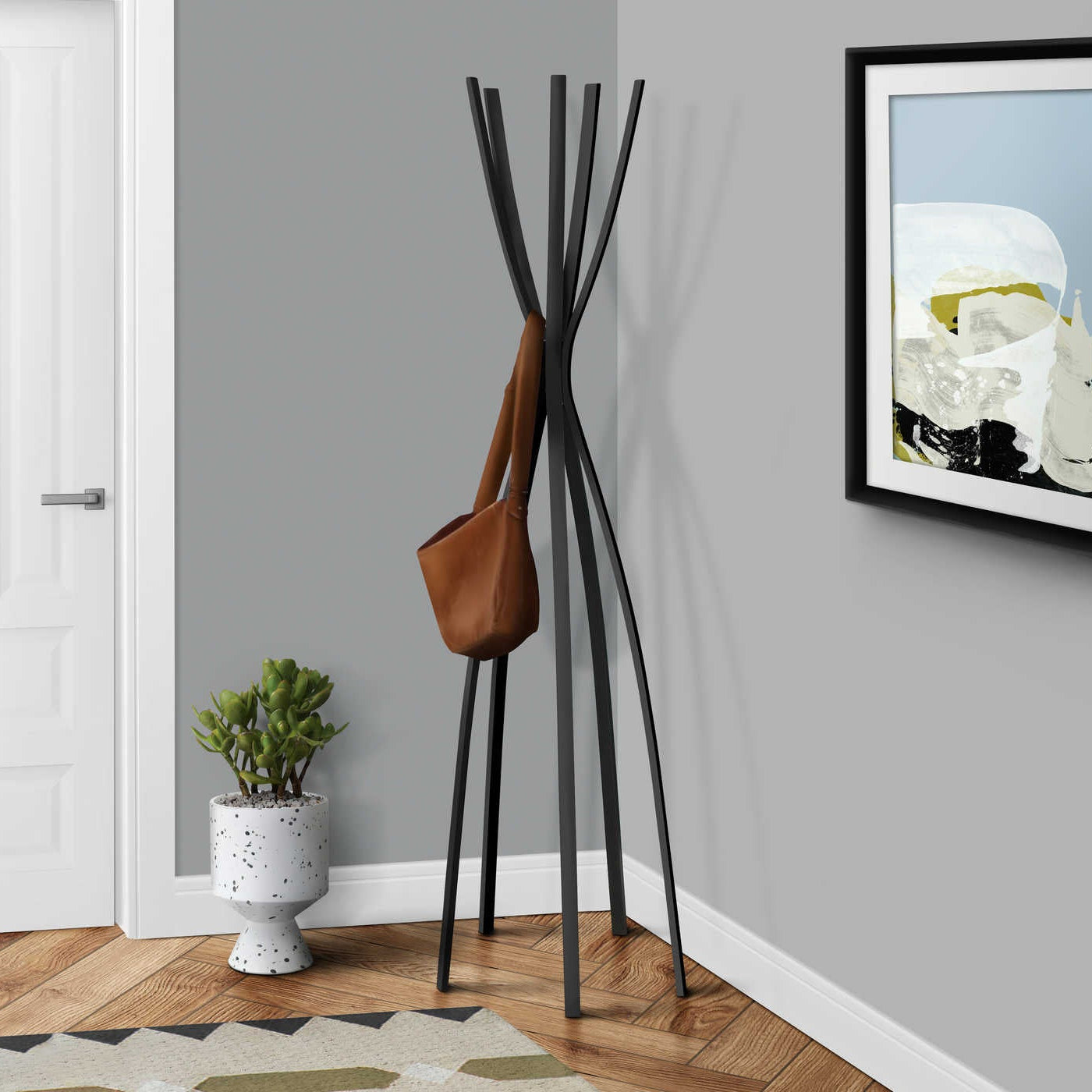 Porte-manteau sur pied I 2017 métal noir satiné 72 po 5 crochets design contemporain Montréal