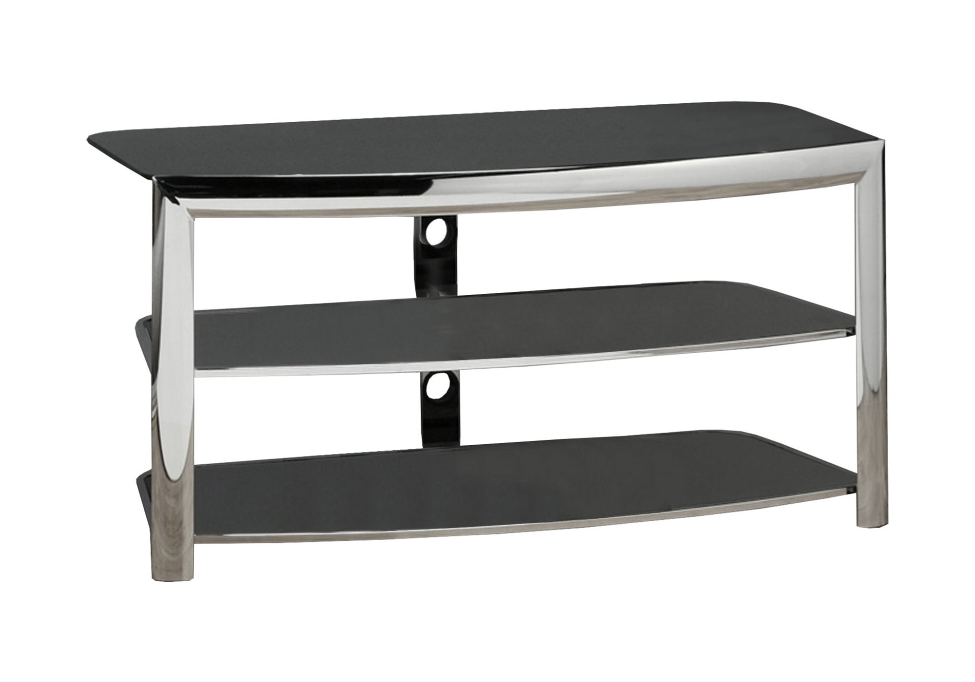 TV STAND - CHROME METAL / BLACK TEMPERED GLASS # I 2038