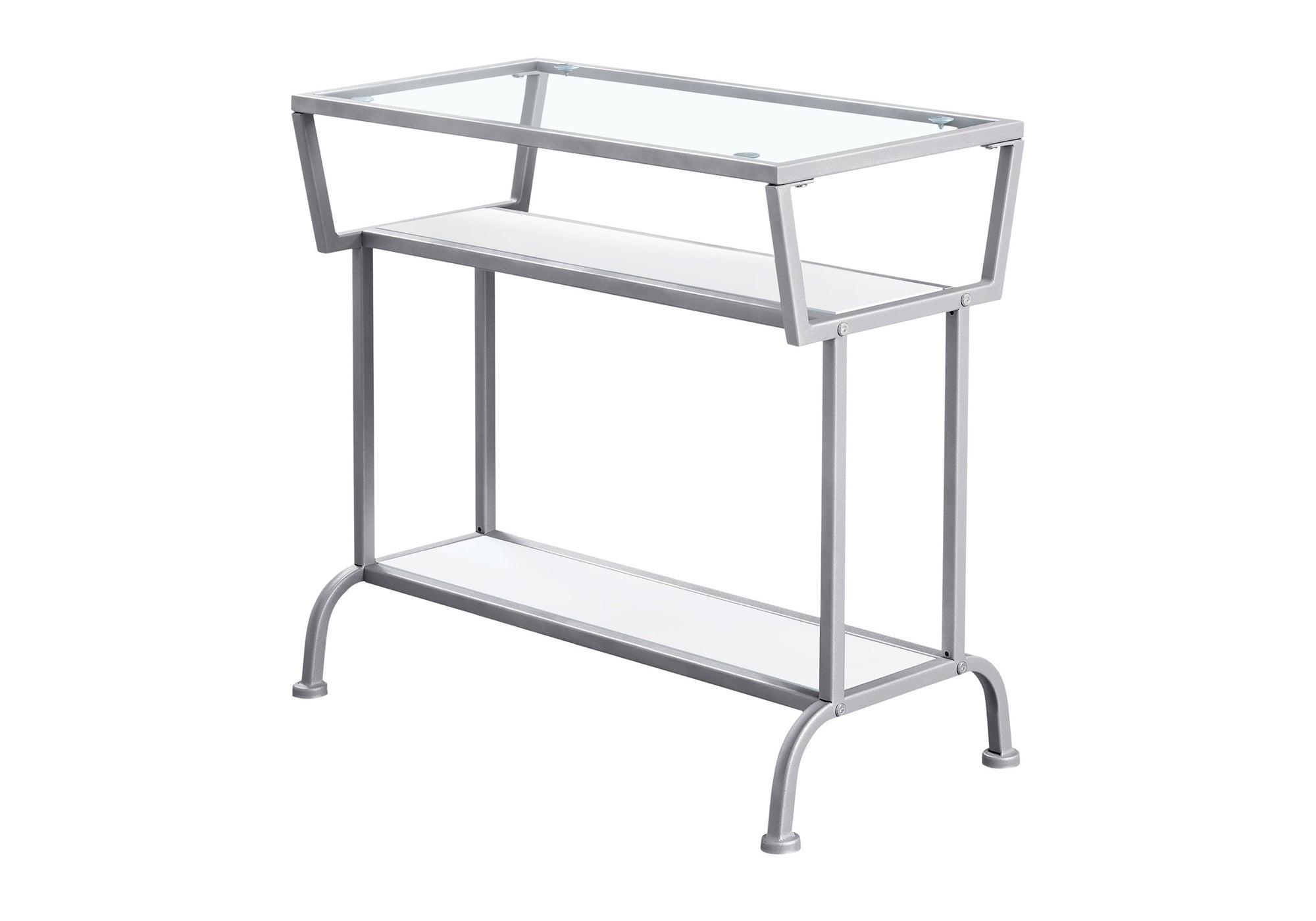 TABLE D'APPOINT - 22"H / BLANC / ARGENT / VERRE TREMPÉ #I 2068