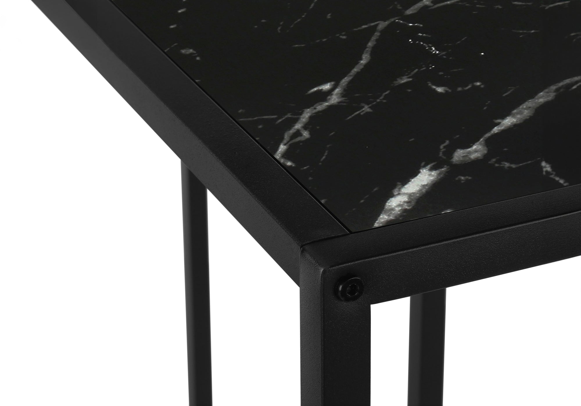 TABLE D'APPOINT - 36"L / MARBRE NOIR / CONSOLE D'ANGLE NOIRE #I 2158