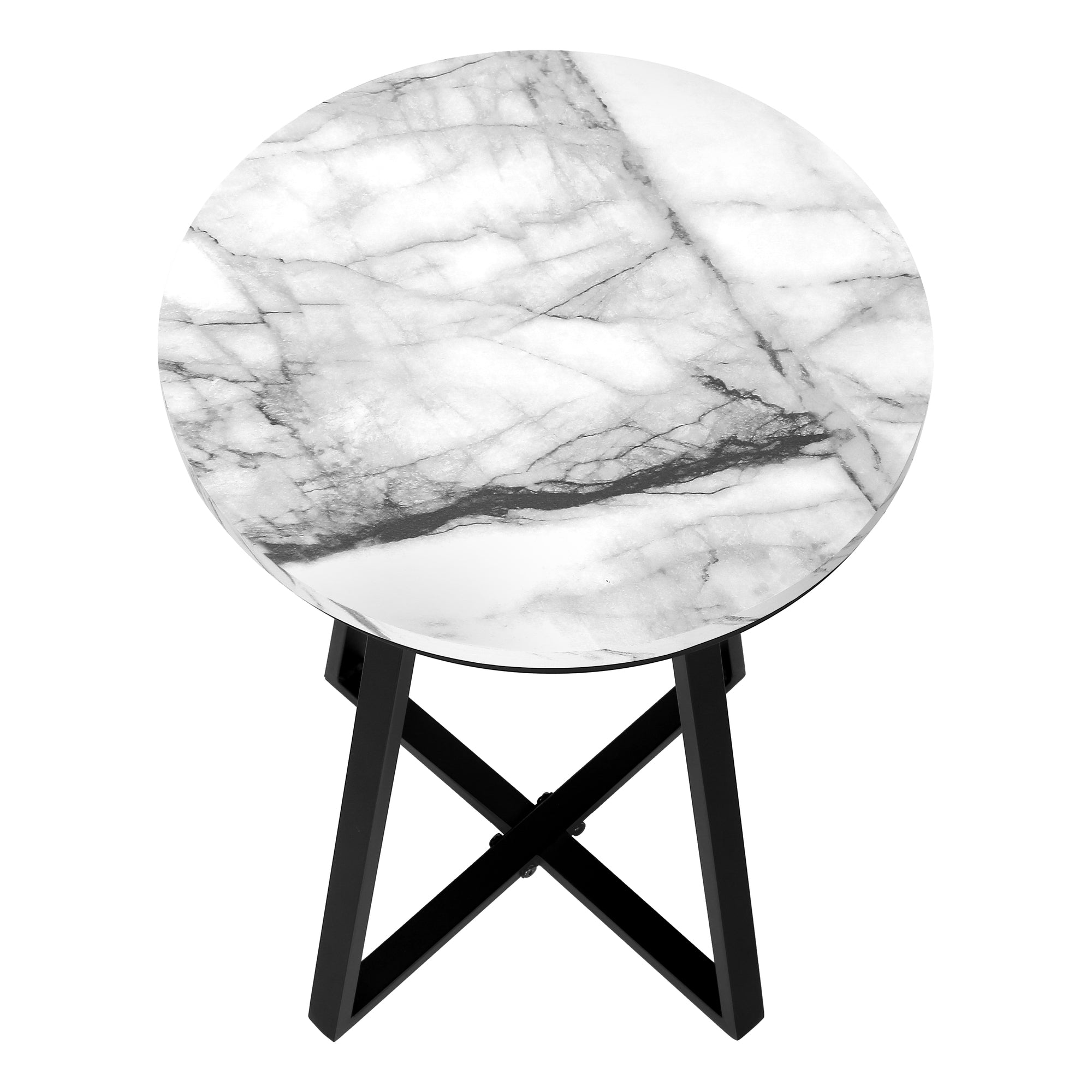 NIGHTSTAND - 22"H / WHITE MARBLE / BLACK METAL #I 2178