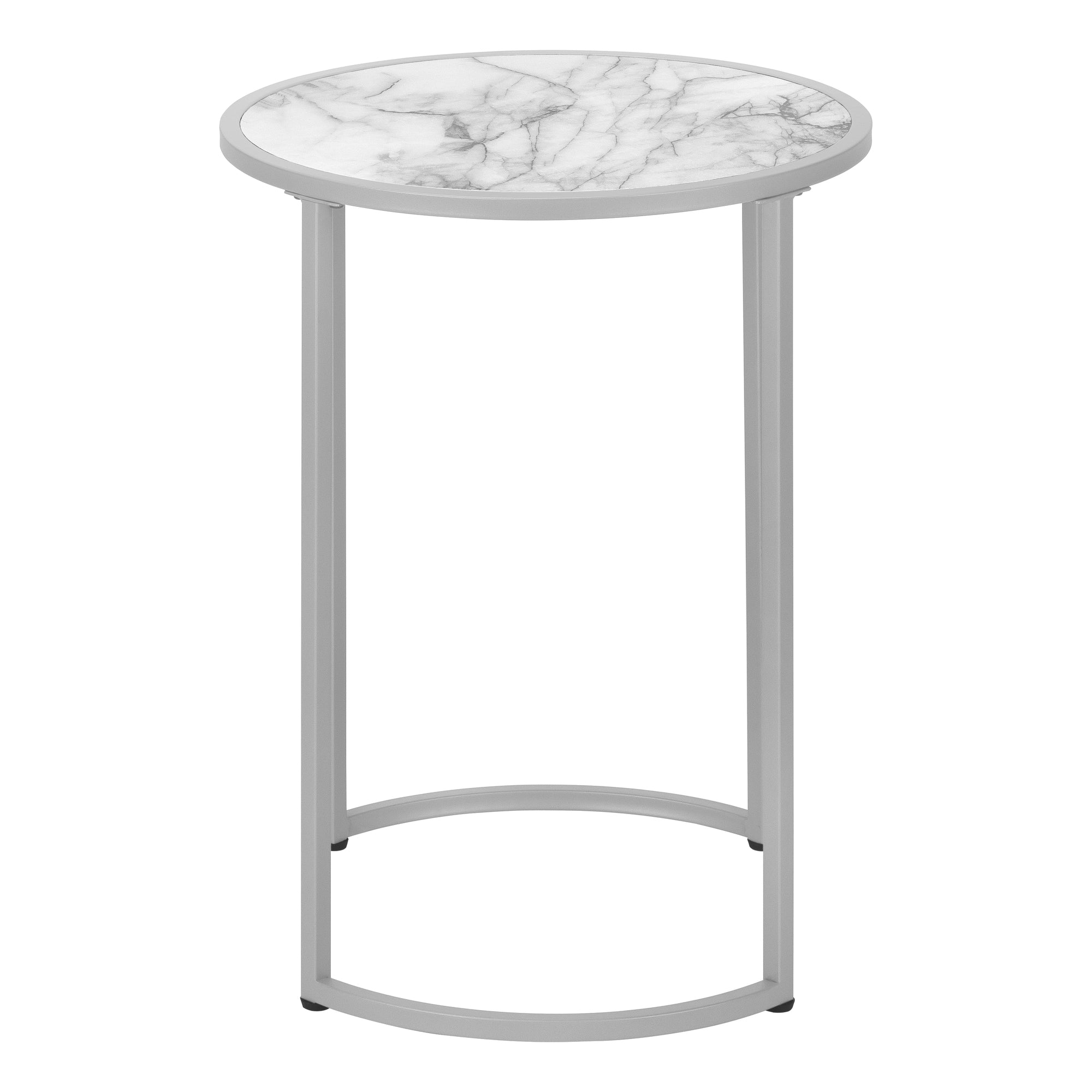 NIGHTSTAND - 24"H / WHITE MARBLE-LOOK / SILVER METAL #I 2205