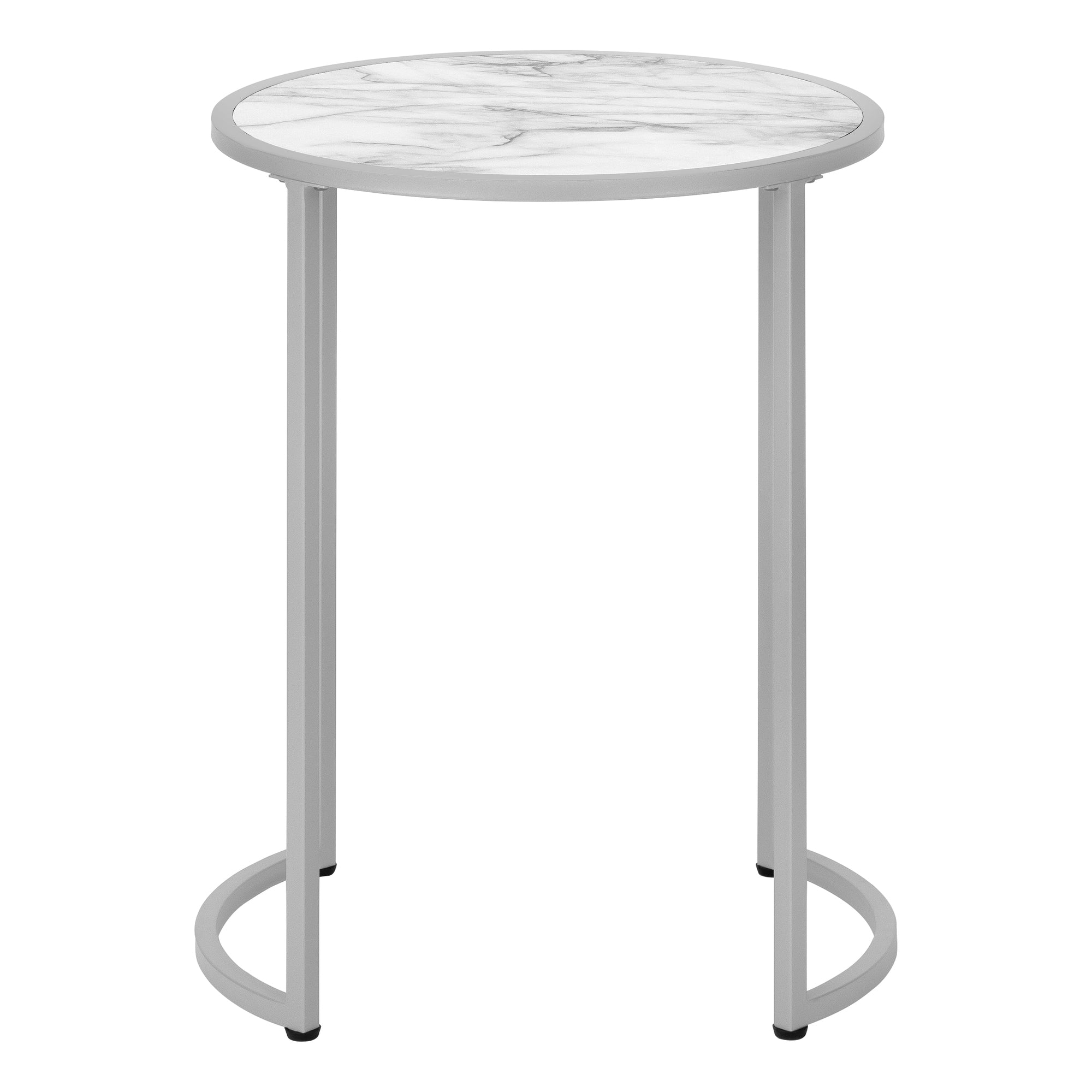 TABLE D'APPOINT - 24"H / ASPECT MARBRE BLANC / MÉTAL ARGENT #I 2205