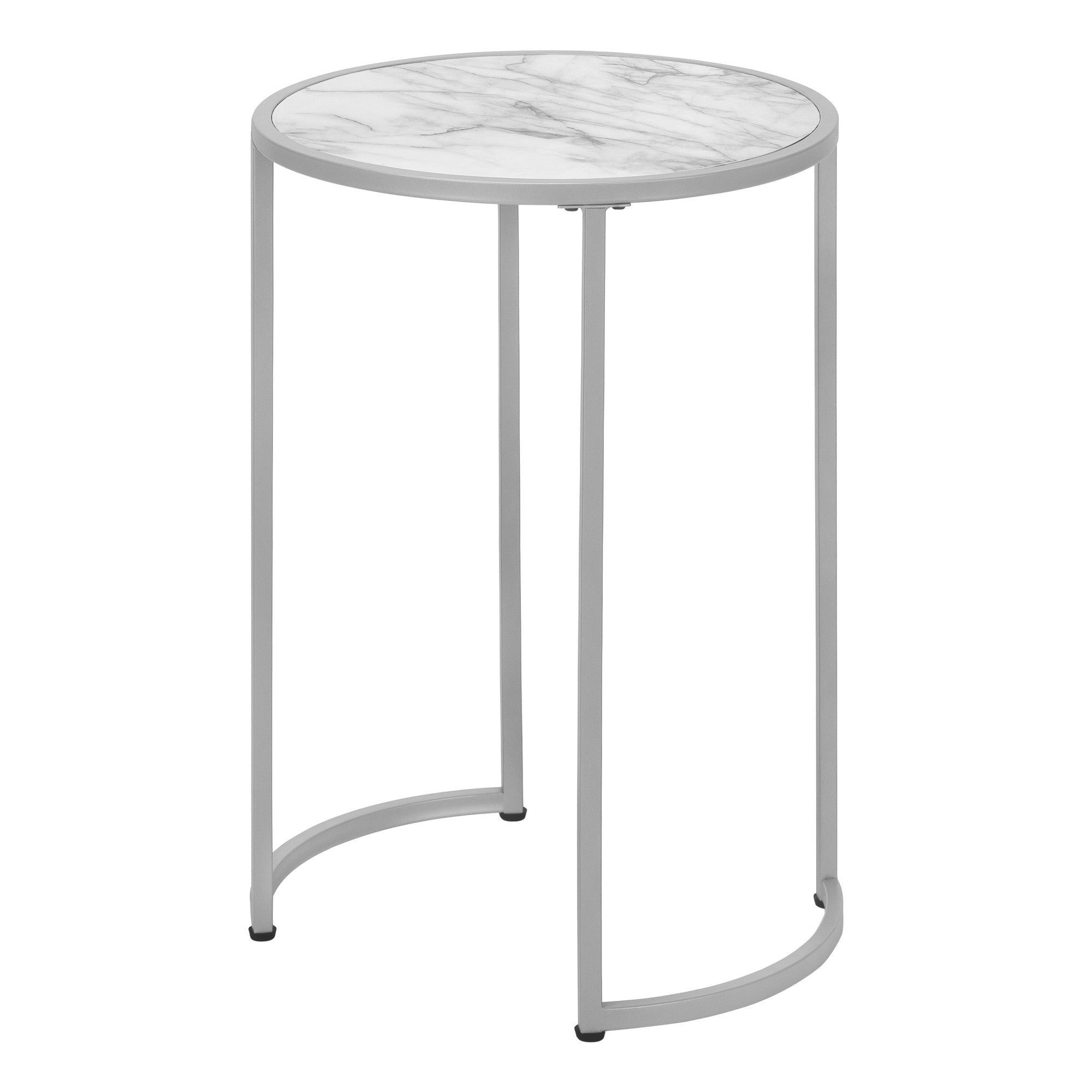 NIGHTSTAND - 24"H / WHITE MARBLE-LOOK / SILVER METAL #I 2205