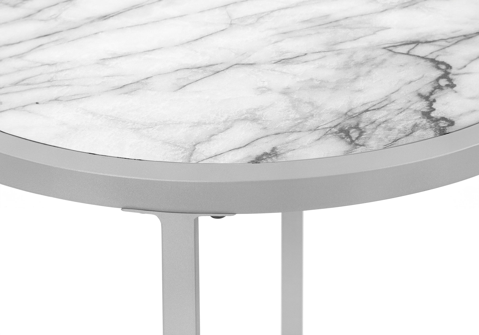 NIGHTSTAND - 24"H / WHITE MARBLE-LOOK / SILVER METAL #I 2205