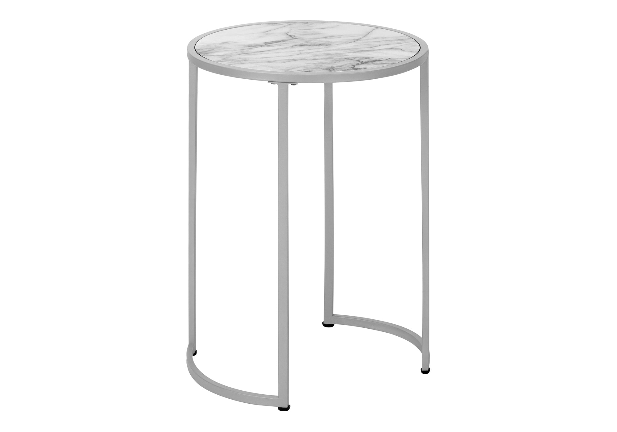 NIGHTSTAND - 24"H / WHITE MARBLE-LOOK / SILVER METAL #I 2205