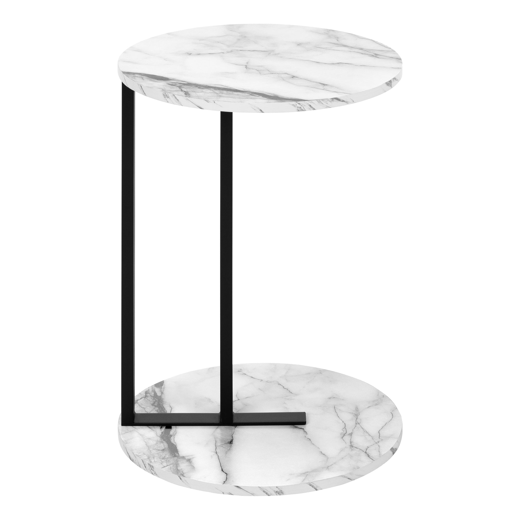 NIGHTSTAND - 24"H / WHITE MARBLE-LOOK / BLACK METAL #I 2210