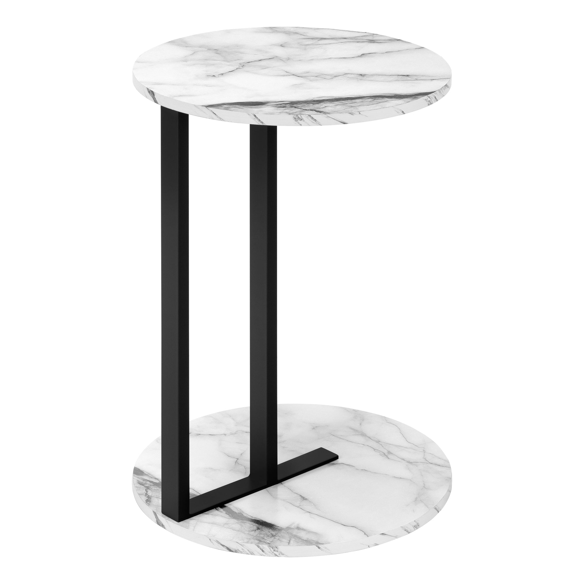 NIGHTSTAND - 24"H / WHITE MARBLE-LOOK / BLACK METAL #I 2210