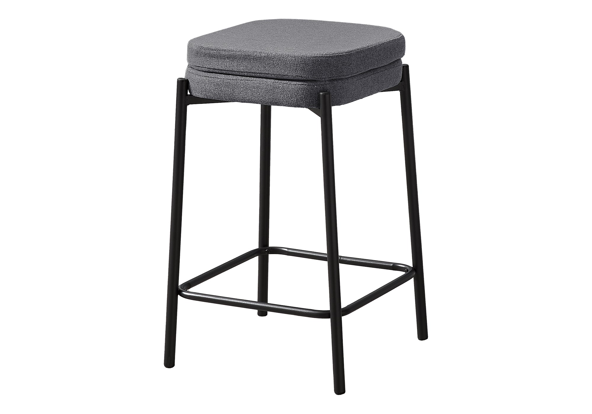 TABOURET DE BAR - 2PCS / TISSU GRIS / HAUTEUR DE COMPTOIR EN MÉTAL NOIR # I 2226