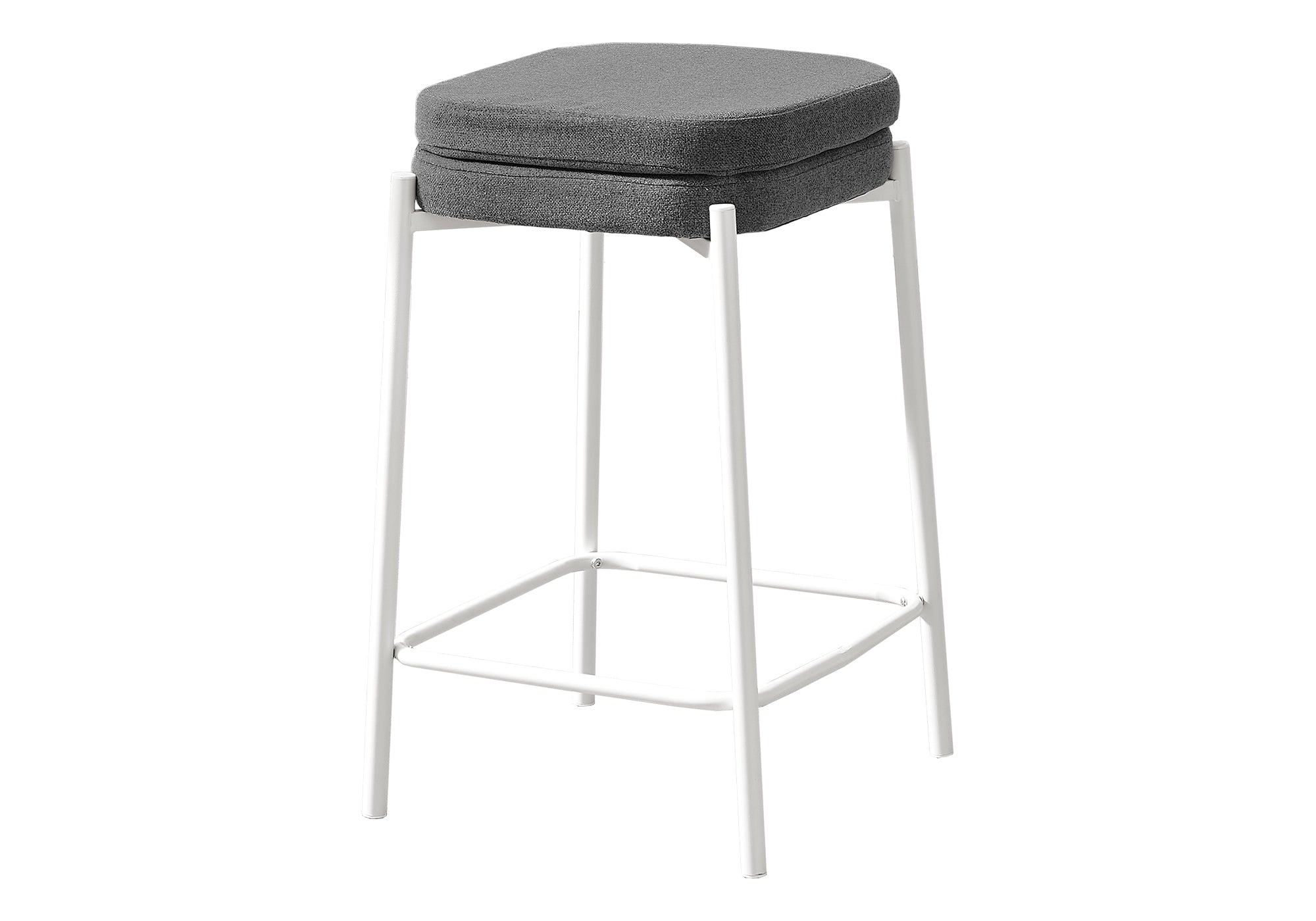 TABOURET DE BAR - 2PCS / TISSU GRIS / HAUTEUR DE COMPTOIR EN MÉTAL BLANC # I 2227