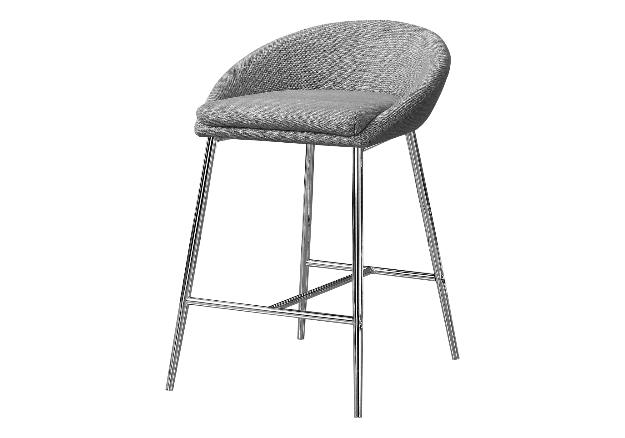 TABOURET DE BAR - 2PCS / TISSU GRIS / CHROME / HAUTEUR DE COMPTOIR # I 2298