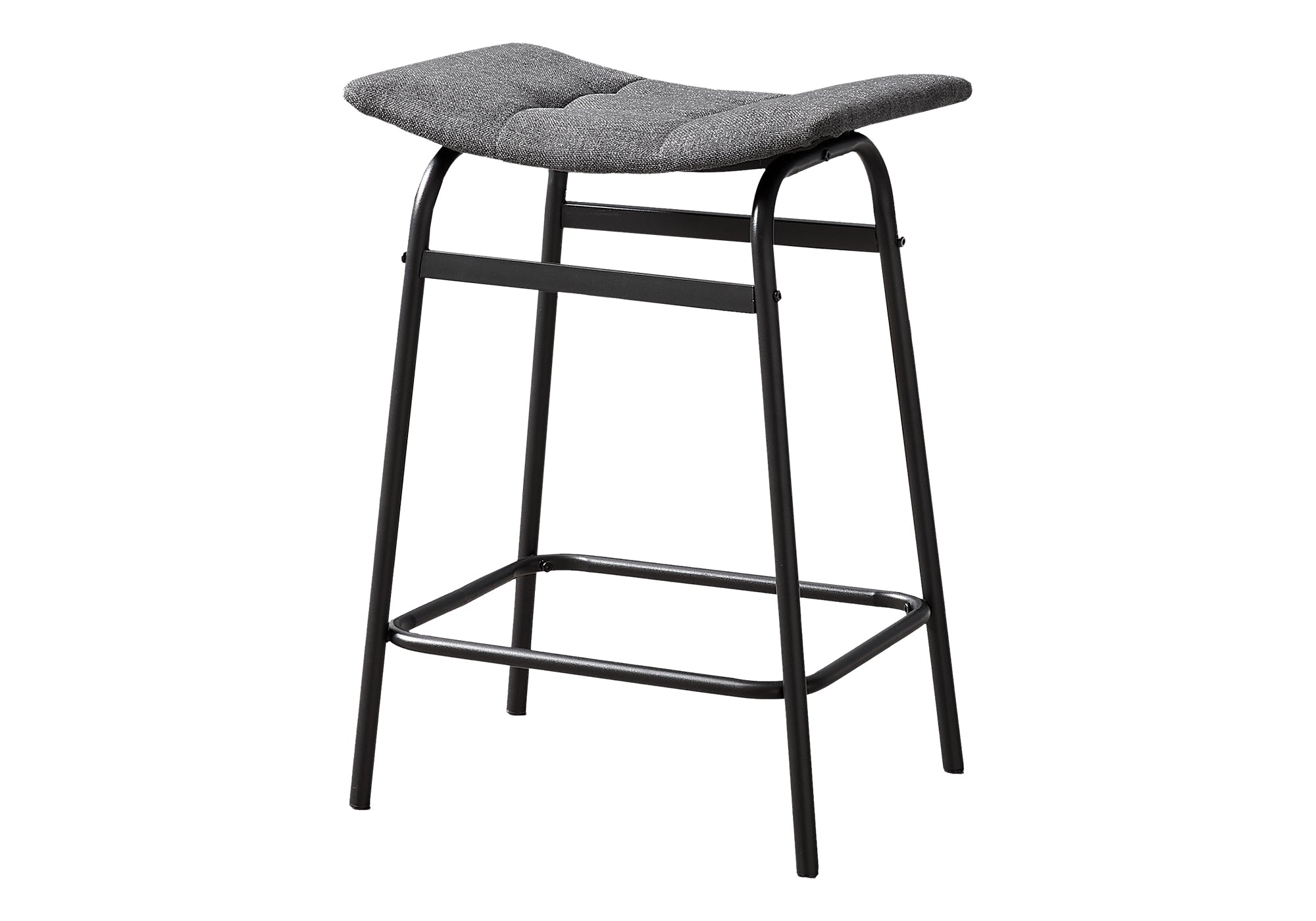 TABOURET DE BAR - 2PCS / TISSU GRIS / HAUTEUR DE COMPTOIR EN MÉTAL NOIR # I 2385