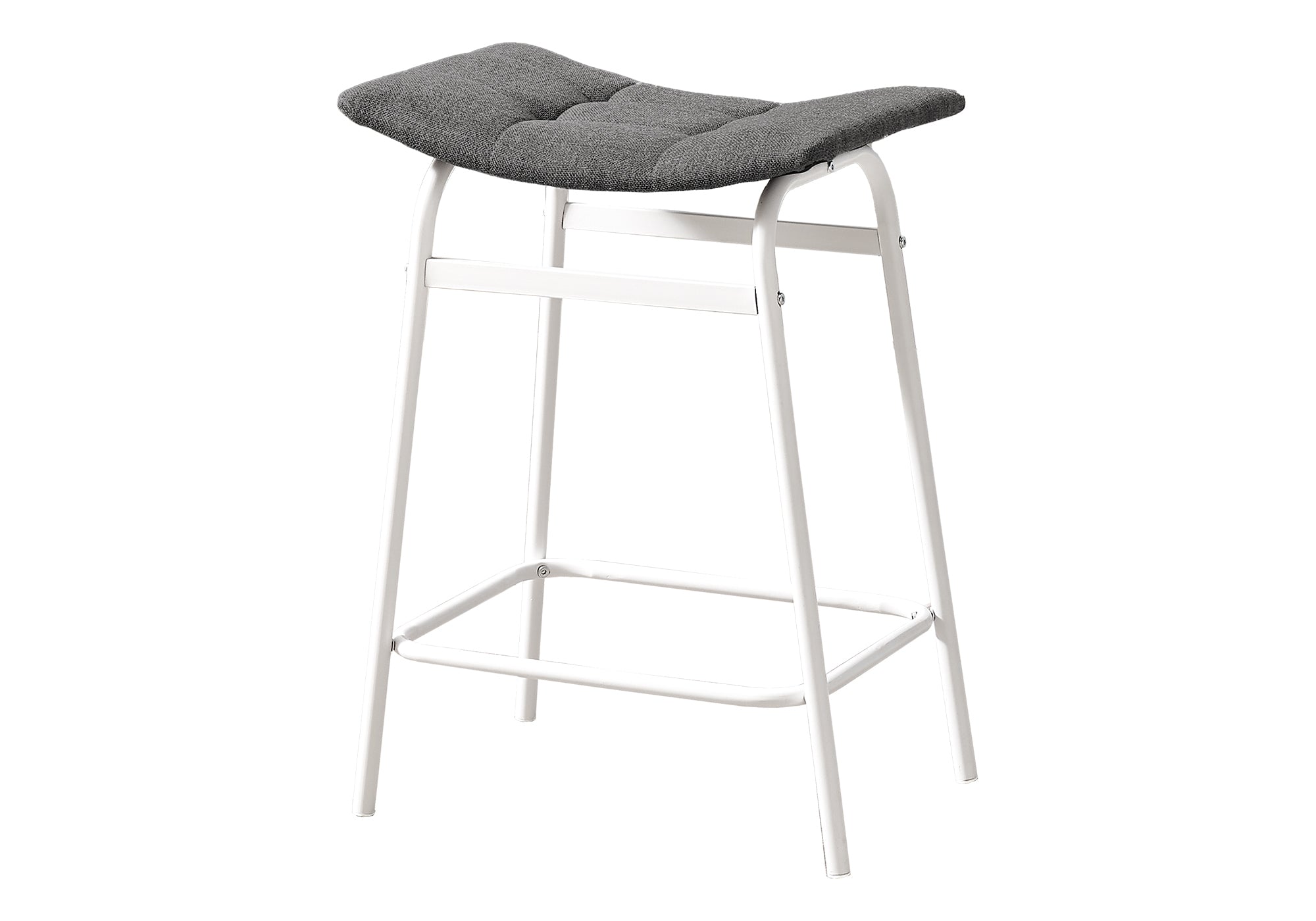 TABOURET DE BAR - 2PCS / TISSU GRIS / HAUTEUR DE COMPTOIR EN MÉTAL BLANC # I 2387