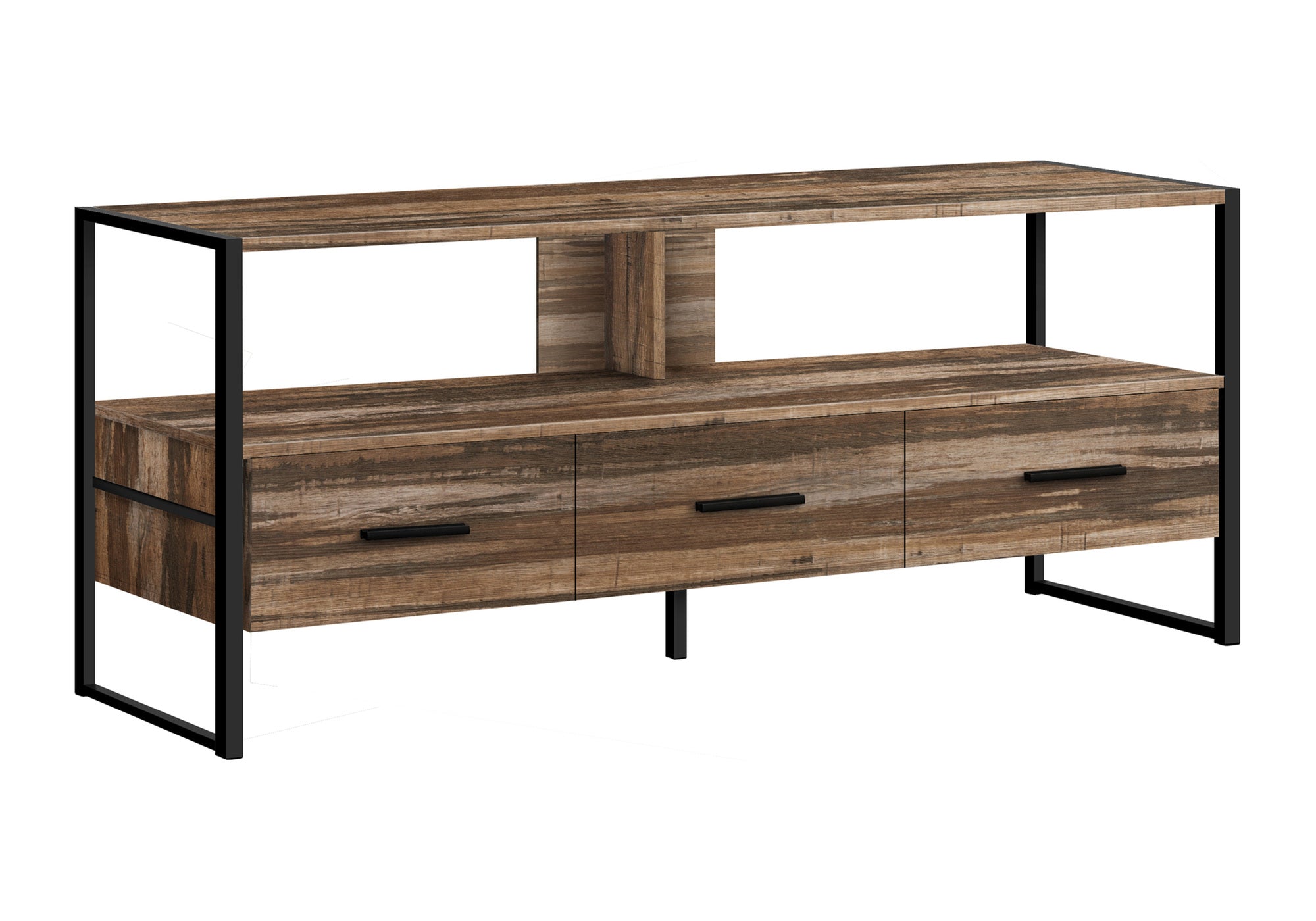 TV STAND - 48"L / BROWN RECLAIMED / BLACK METAL # I 2619