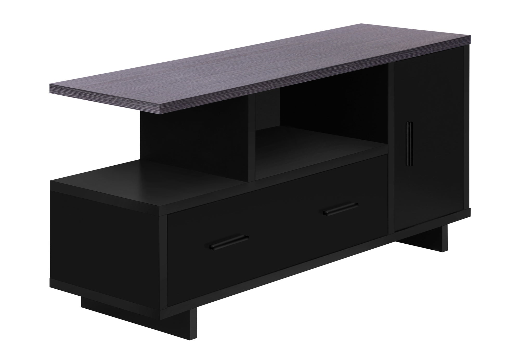 TV STAND - 48"L / BLACK / GREY TOP WITH STORAGE # I 2801