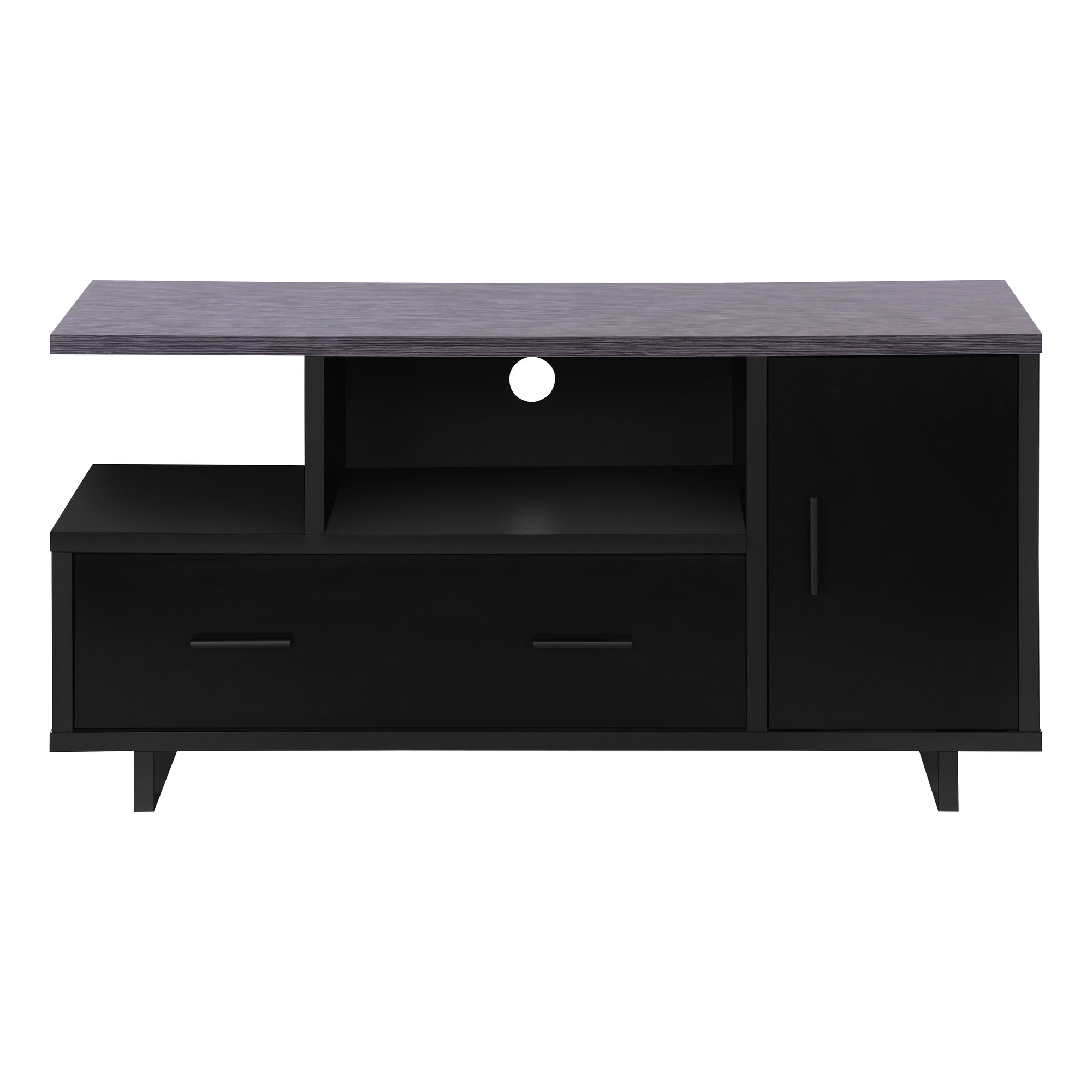 TV STAND - 48"L / BLACK / GREY TOP WITH STORAGE # I 2801